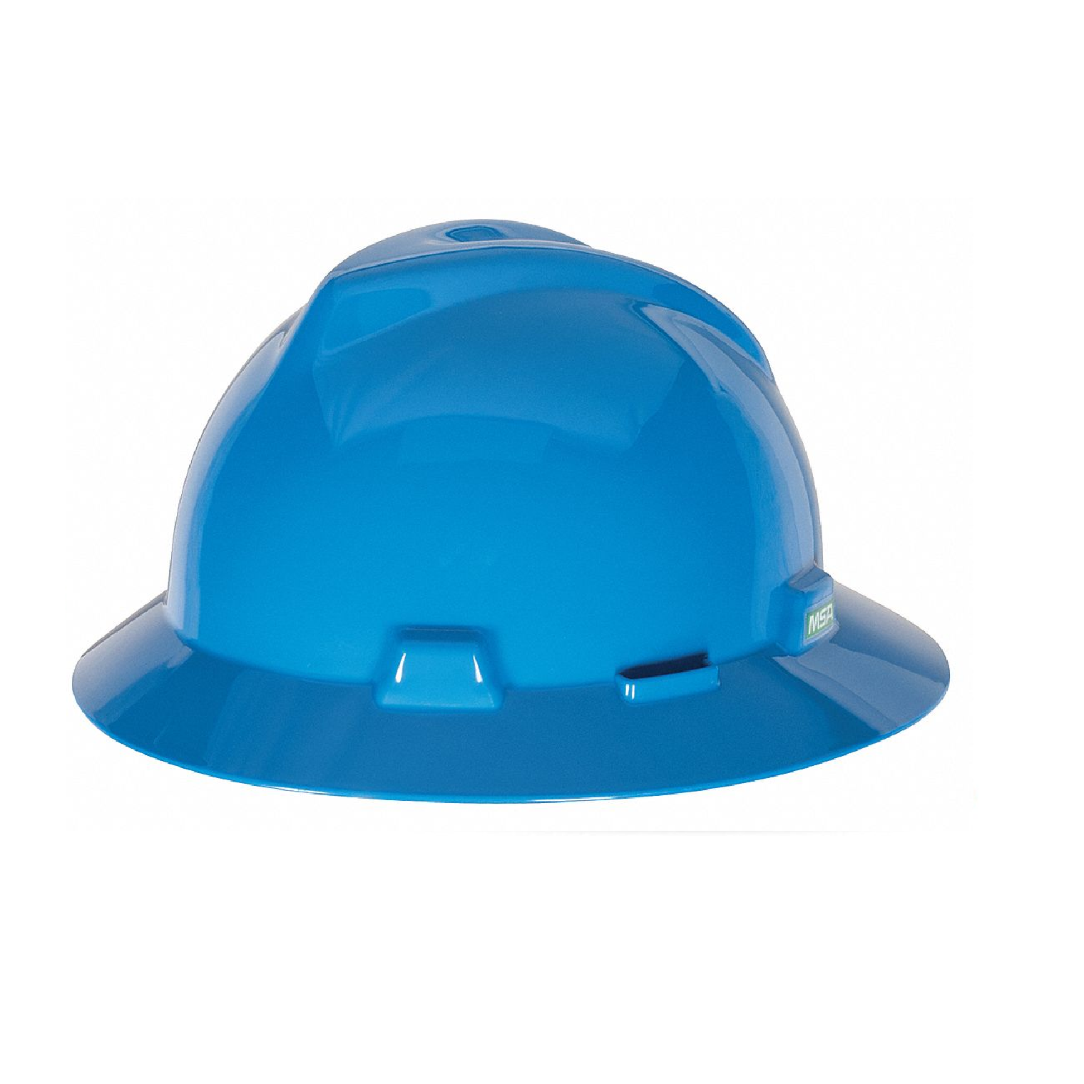 MSA USA FULL BRIM V-GARD, Blue Hard Hat (FAS-TRAC Ratchet Suspension)
